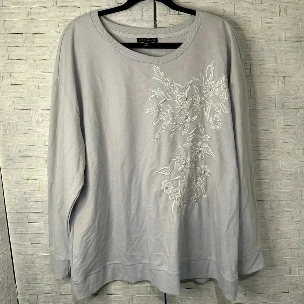 Lane Bryant Womens Sweatshirt Embroidered Pearl Blue Lace cottagecore Plus Size